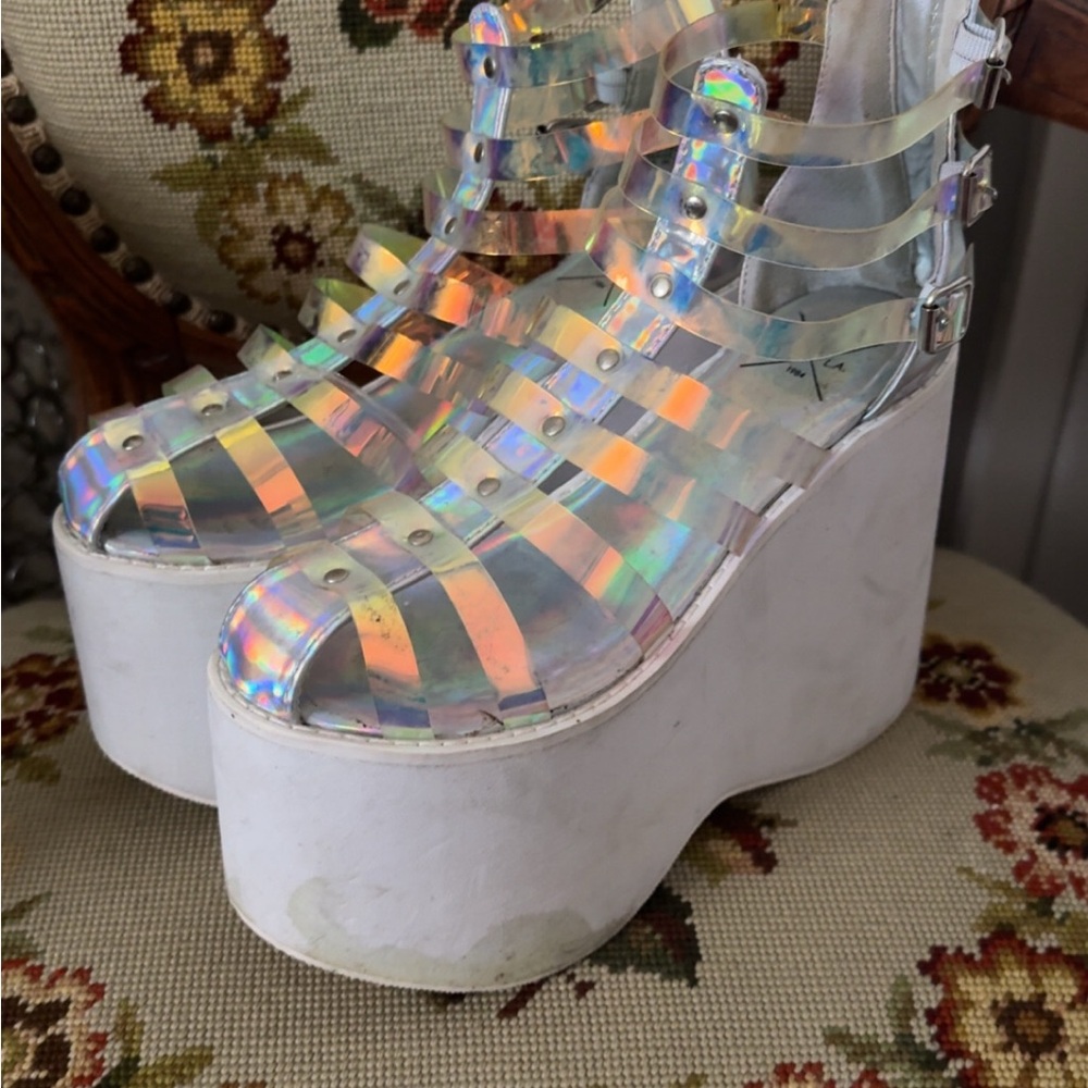 N.Y.L.A. Used Iridescent Platform Sandals
